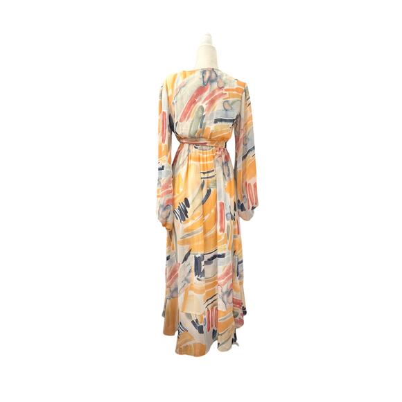 Fashion Nova Nadine Whimsy Midi Dress Abstract Floral Size Medium Faux Wrap - Picture 6 of 10